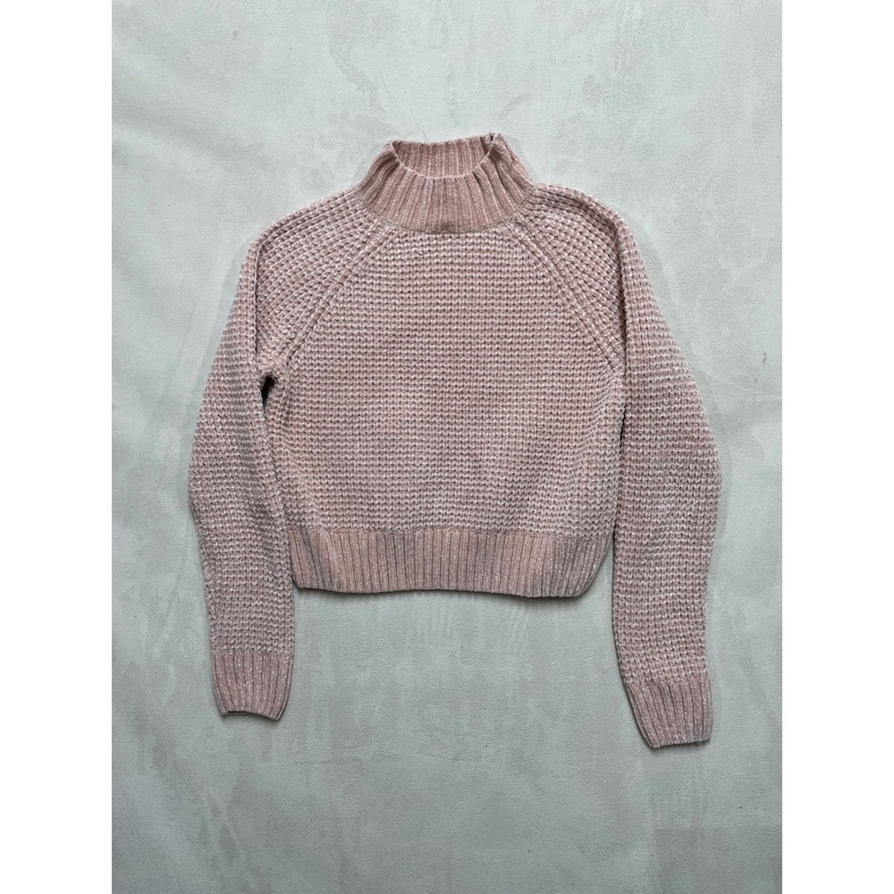 H&M Divided Women Pink Chenille Knit Cropped Mock Neck Sweater Size M 0543054 B